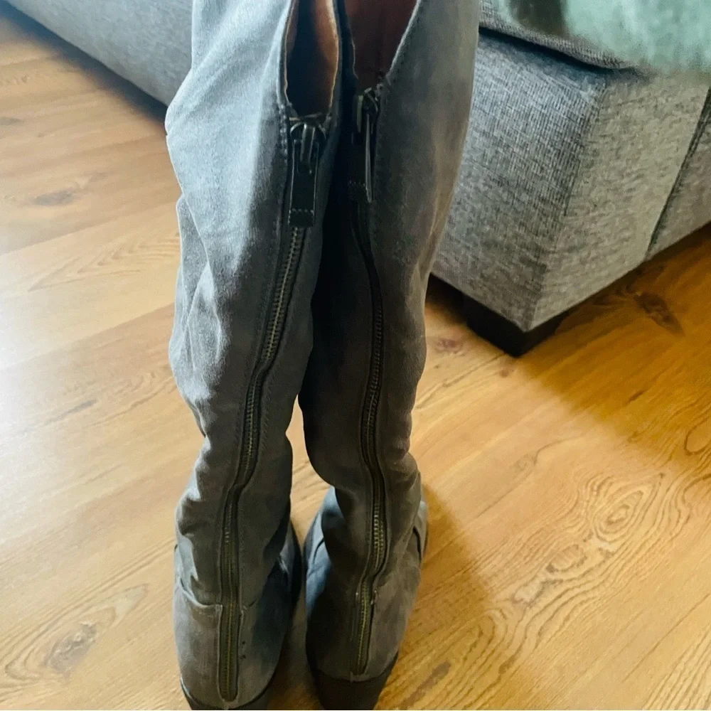 Qupid woman’s calf block heel boot size 6.5 back zip winter chic pointy toe gray - Picture 6 of 10